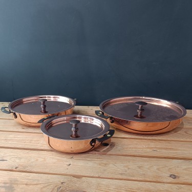 Copper pan set : 7, 9 and 11 inch spun chef prospector pans with lids