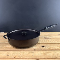 Ebonised black 11" (28cm) Spun Iron Sauteuse with front handle and lid