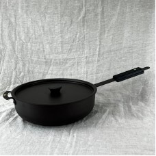 Ebonised black 11" (28cm) Spun Iron Sauteuse with front handle and lid