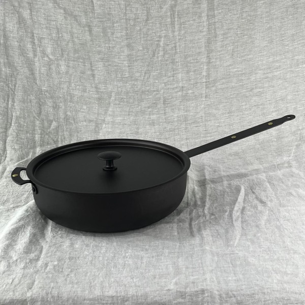 11" (28cm) Spun Iron Oven Safe Sauteuse with front handle and lid