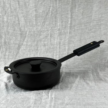 Ebonised black 7" (18cm) Spun Iron Sauteuse with front handle and lid