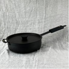 Ebonised black 9" (23cm) Spun Iron Sauteuse with front handle and lid