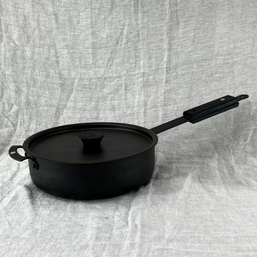 Ebonised black 9" (23cm) Spun Iron Sauteuse with front handle and lid